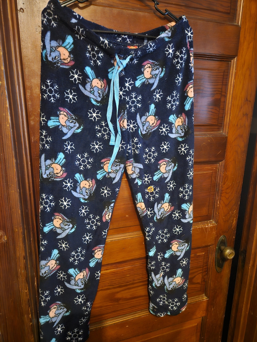 Disney Navy Blue Fleece Pajama Bottoms with Aqua Drawstring and Character Print